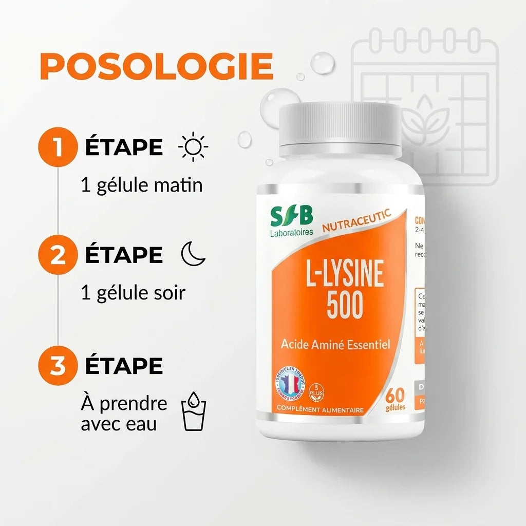 Complément L-lysine 500 vegan SFB en gélules avec posologie et instructions d'utilisation