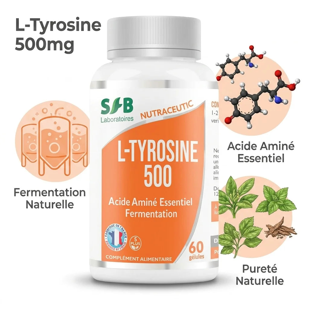 L-Tyrosine vegan 500mg SFB en gélules - Acide aminé fermenté naturellement, 60 gélules