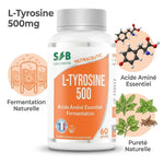 L-Tyrosine vegan 500mg SFB en gélules - Acide aminé fermenté naturellement, 60 gélules