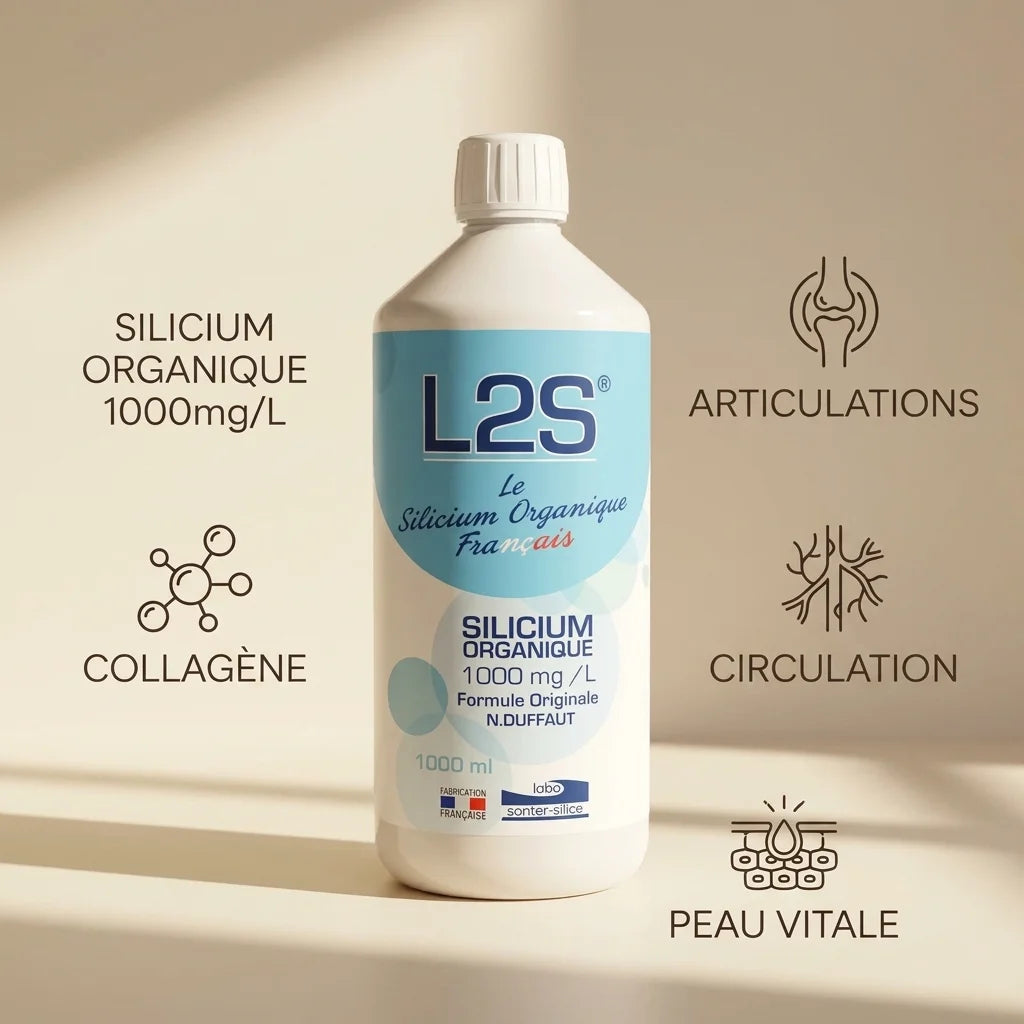 L2S® Silicium Organique en bouteille avec bénéfices santé: collagène, articulations, circulation, peau