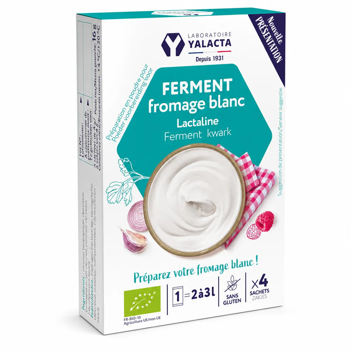 LACTALINE® Fromage Blanc Bio en sachet - Ferment lactique Yalacta certification biologique