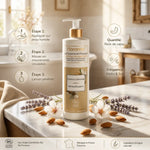 Lait corporel bio Florame essence d'amande avec amandes et lavande sur marbre
