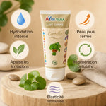 Lait Corps Centella bio Ayurvana avec infographie bénéfices hydratation peau ferme