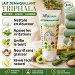 Lait démaquillant Triphala bio Ayurvana avec ingrédients naturels et bénéfices certifié Cosmos Organic