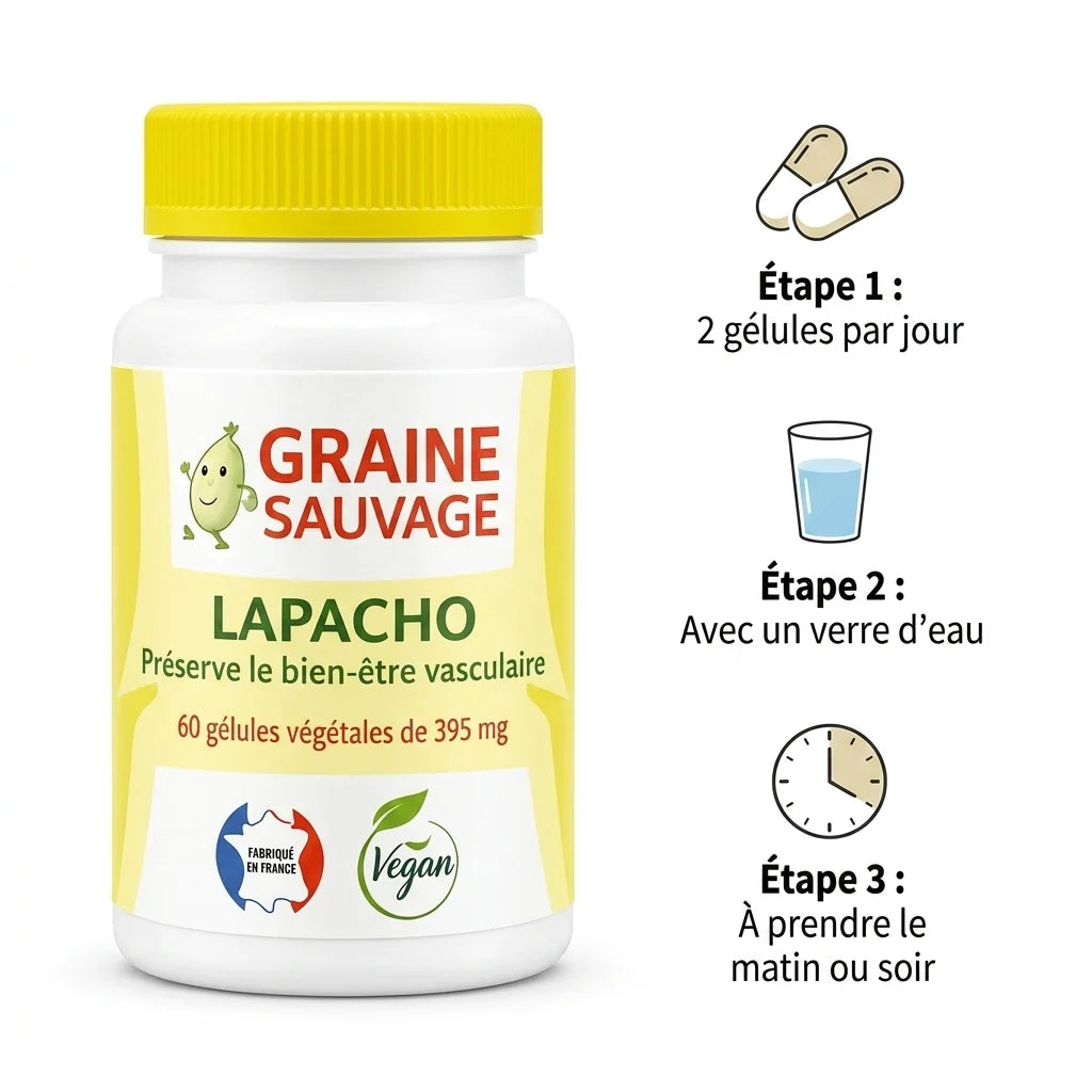Gélules Lapacho vegan Graine Sauvage avec instructions posologie 2 capsules par jour