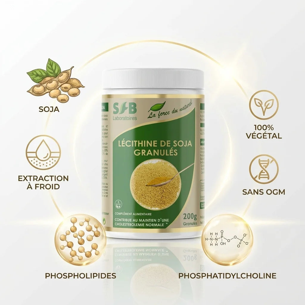 Lecithine de soja SFB en granulés avec phospholipides et phosphatidylcholine, 100% végétal sans OGM