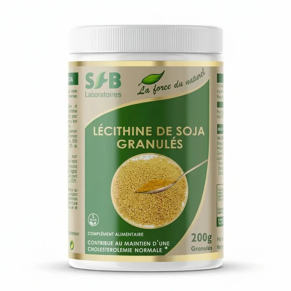 Lecithine de soja SFB en granulés - pot avec étiquette verte