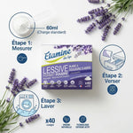 Lessive poudre Lavandin Etamine du Lys avec guide d'utilisation en 3 étapes et dosage recommandé