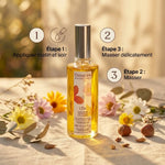L'Été Fluide sérum bio Douces Angevines avec guide d'application et fleurs botaniques