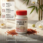 Levure de riz rouge 60 gélules avec guide posologie, 2 gélules par jour, cure 2 mois recommandée