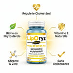 Liporyz Starter capsules avec 5 bénéfices : cholestérol, phytostérols, vitamine E, chrome et zinc