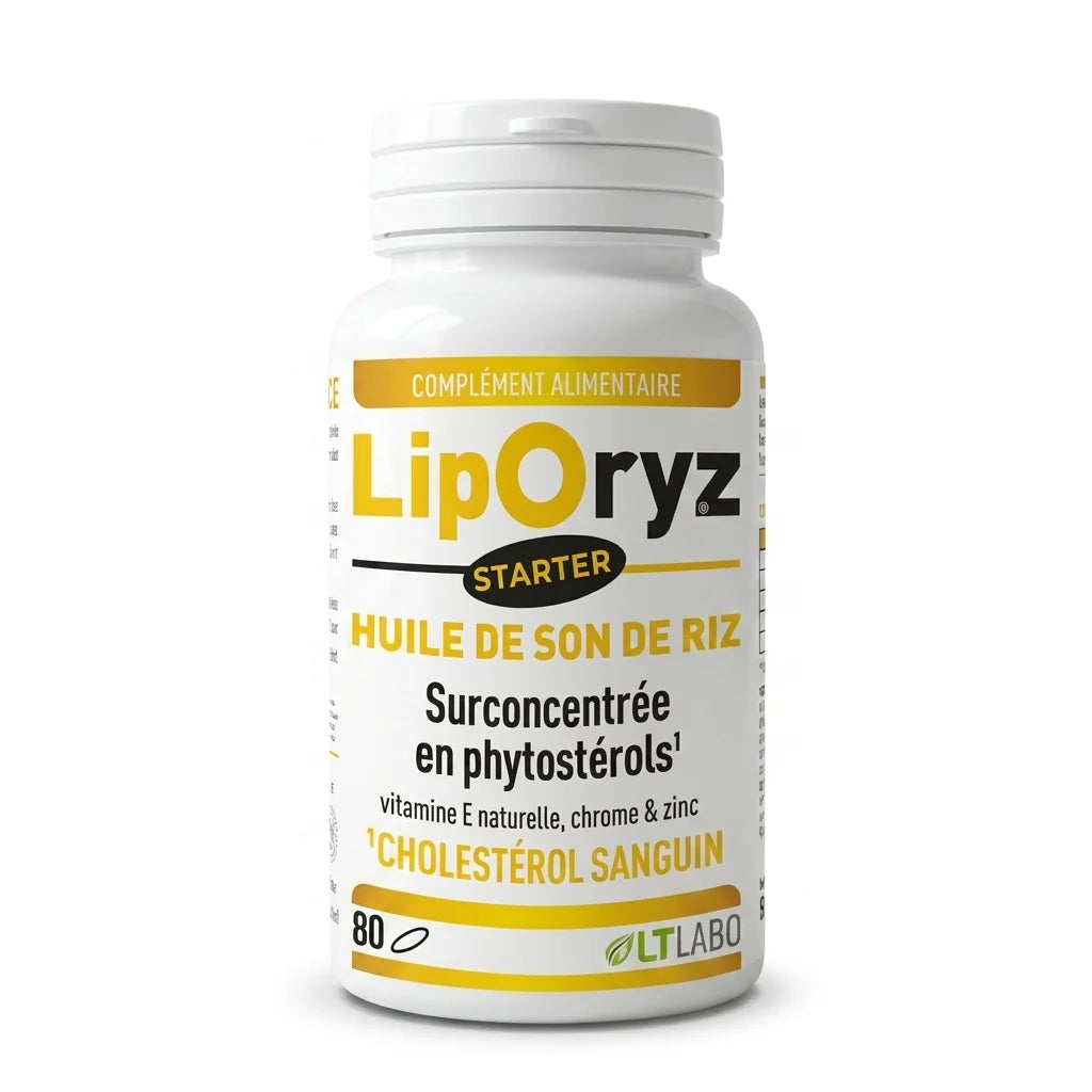 Bouteille Liporyz Starter en capsules avec étiquette jaune et noire sur fond blanc