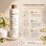 Lotion Tonique Visage Florame bio avec étapes d'application matin et soir pour tous types de peaux