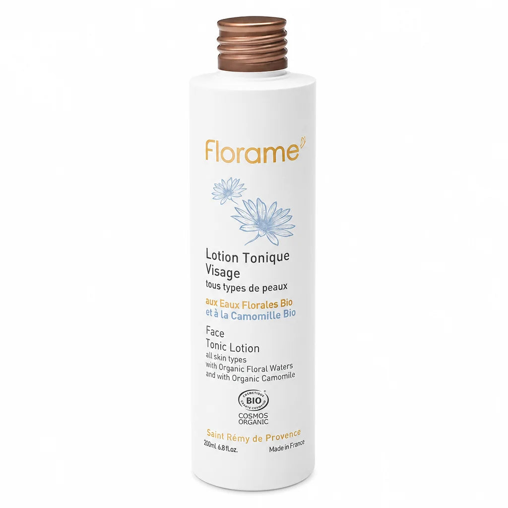 Lotion tonique visage Florame bio - Flacon blanc avec bouchon bronze