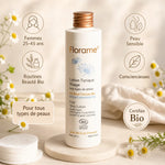 Lotion Tonique Visage Florame certifiée bio pour peaux sensibles, entourée de fleurs de camomille