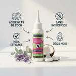 Lotion Traitante Poux Coslys - flacon rose avec ingrédients naturels et acide gras de coco sans insecticide