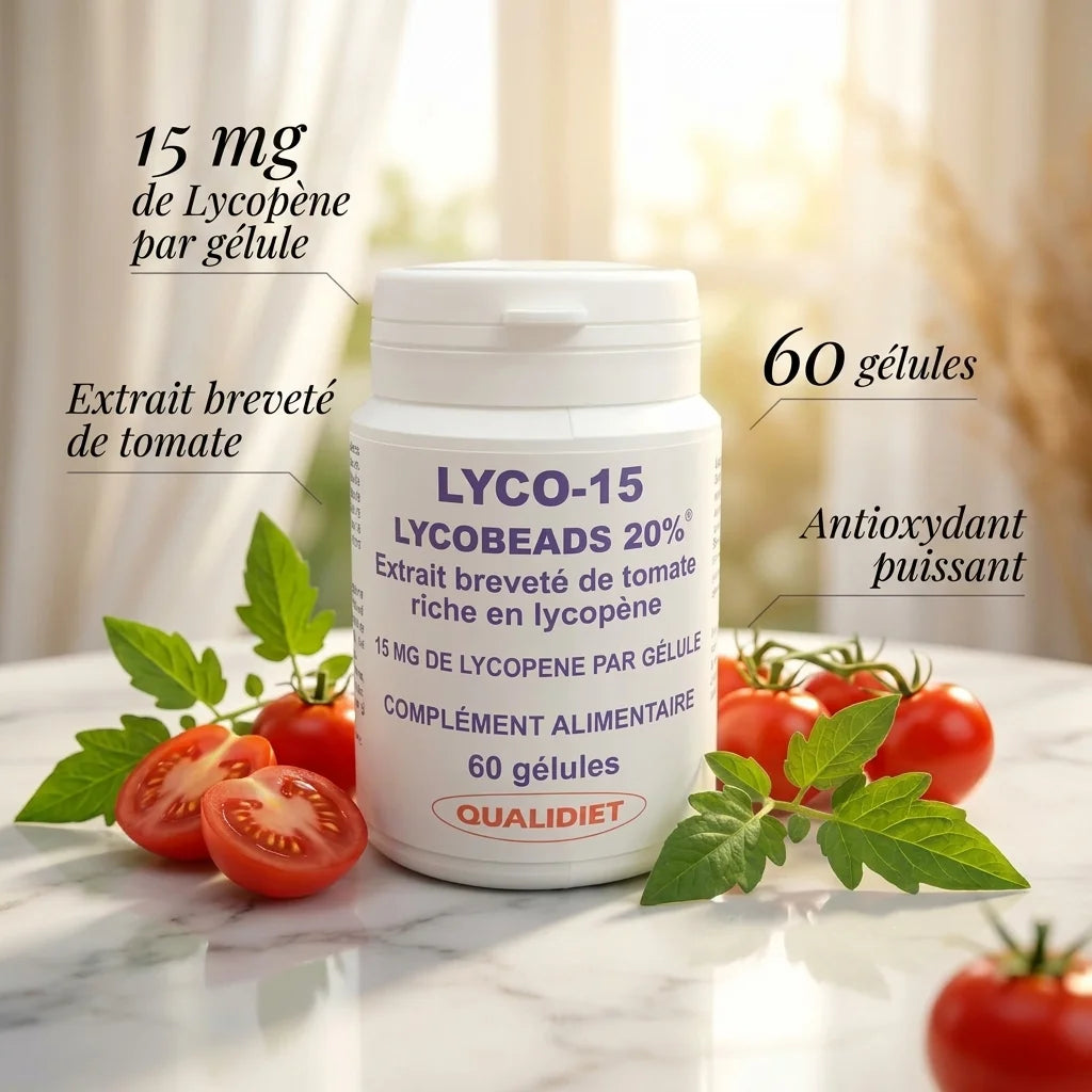 Lyco15 gélules lycopène Vital Osmose avec tomates et basil, 15mg lycopène par gélule