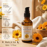 Macérât huileux Calendula bio Florame avec guide d'application - utilisation matin et soir