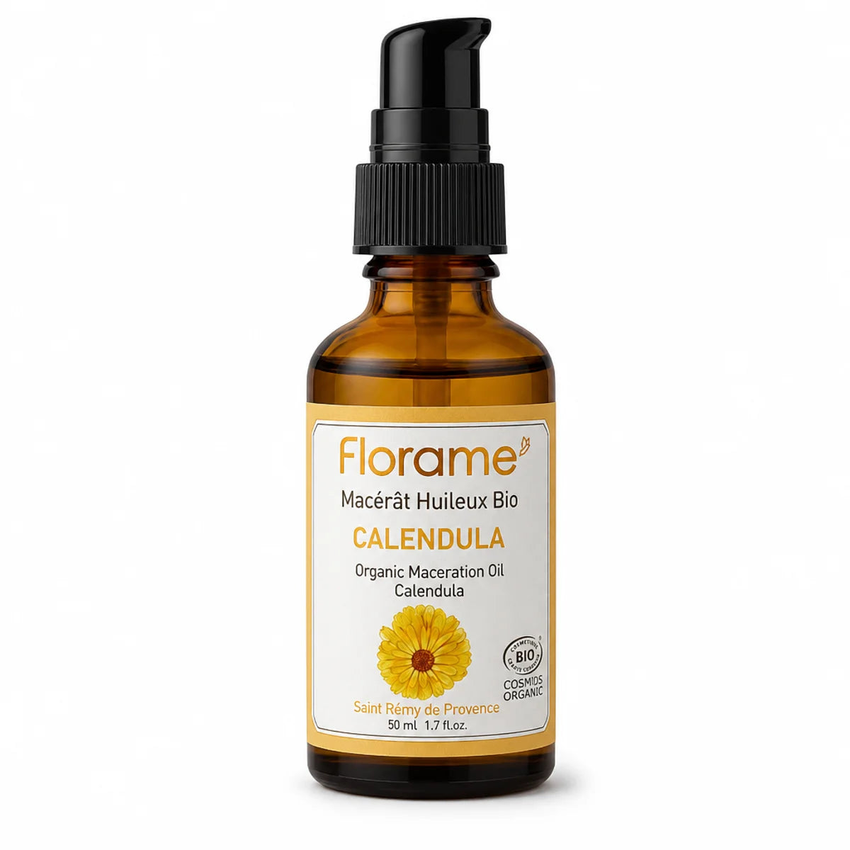 Macérât huileux Calendula bio Florame 50ml flacon verre ambré avec pompe