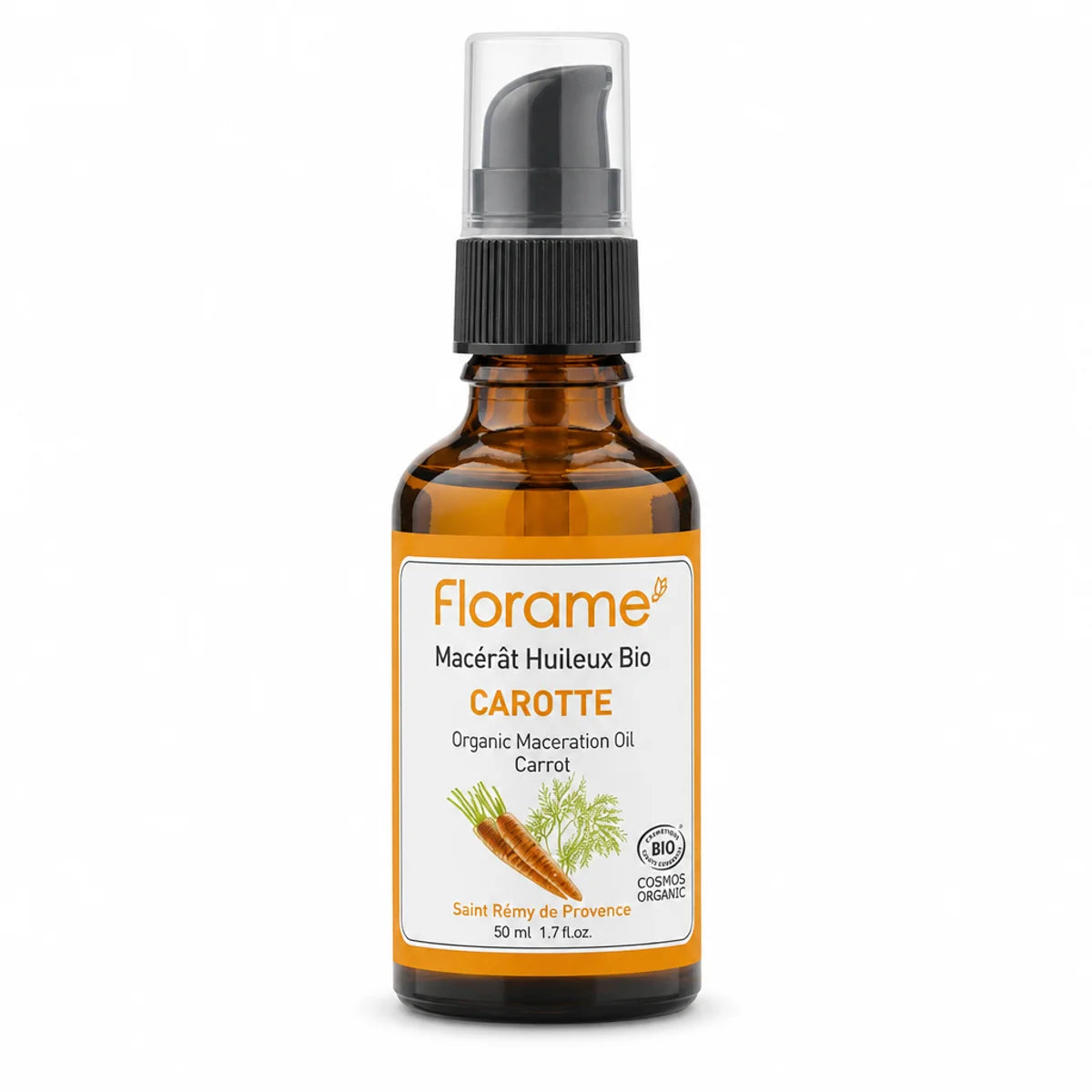 Macérât Huileux de Carotte bio Florame - Flacon spray sur fond blanc
