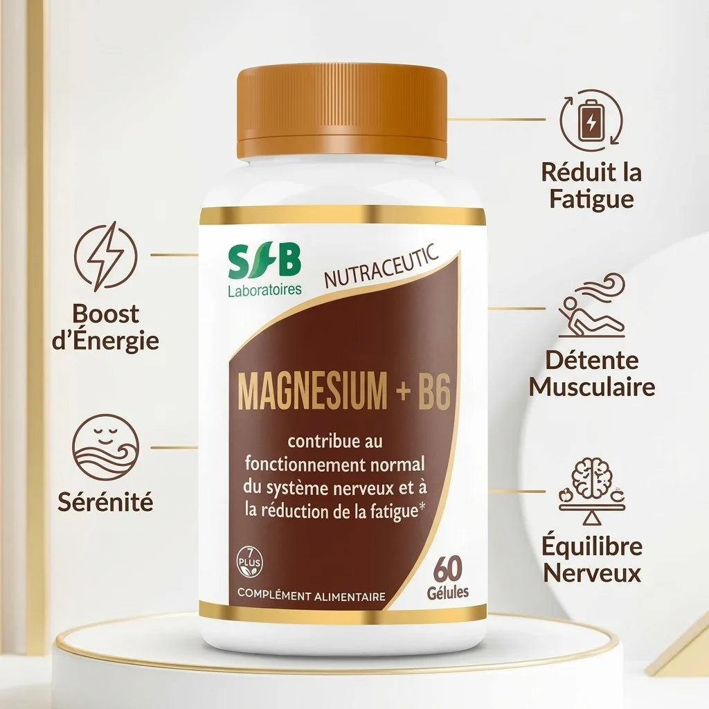 Complément Magnésium marin + B6 SFB avec bénéfices : fatigue, détente musculaire, énergie