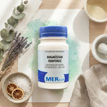 Bouteille de magnésium renforcé MERalia avec fleurs séchées et éléments de bien-être naturel