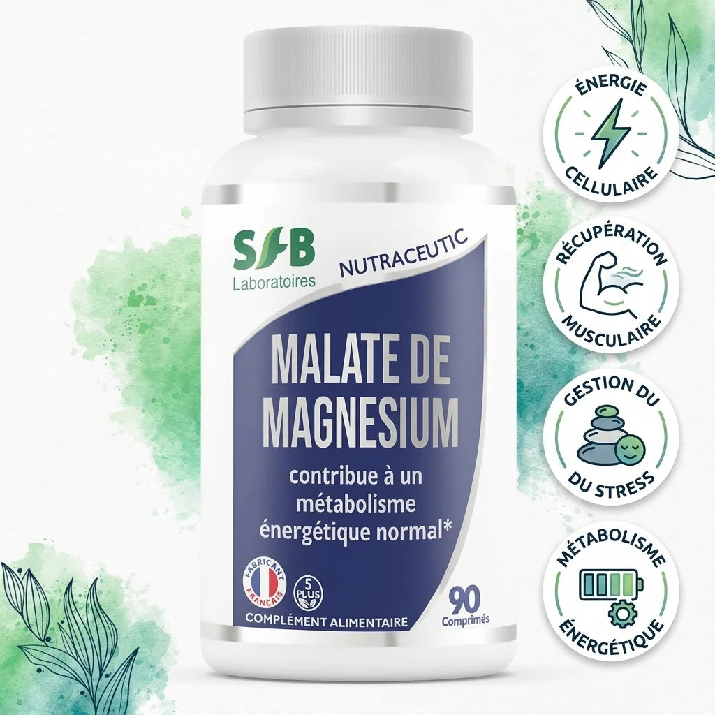Malate de magnésium SFB en comprimés avec bénéfices : énergie, récupération musculaire, stress et métabolisme