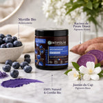 Masque Déjaunisseur Bio Centifolia avec myrtille et jasmin du Cap sur marbre blanc