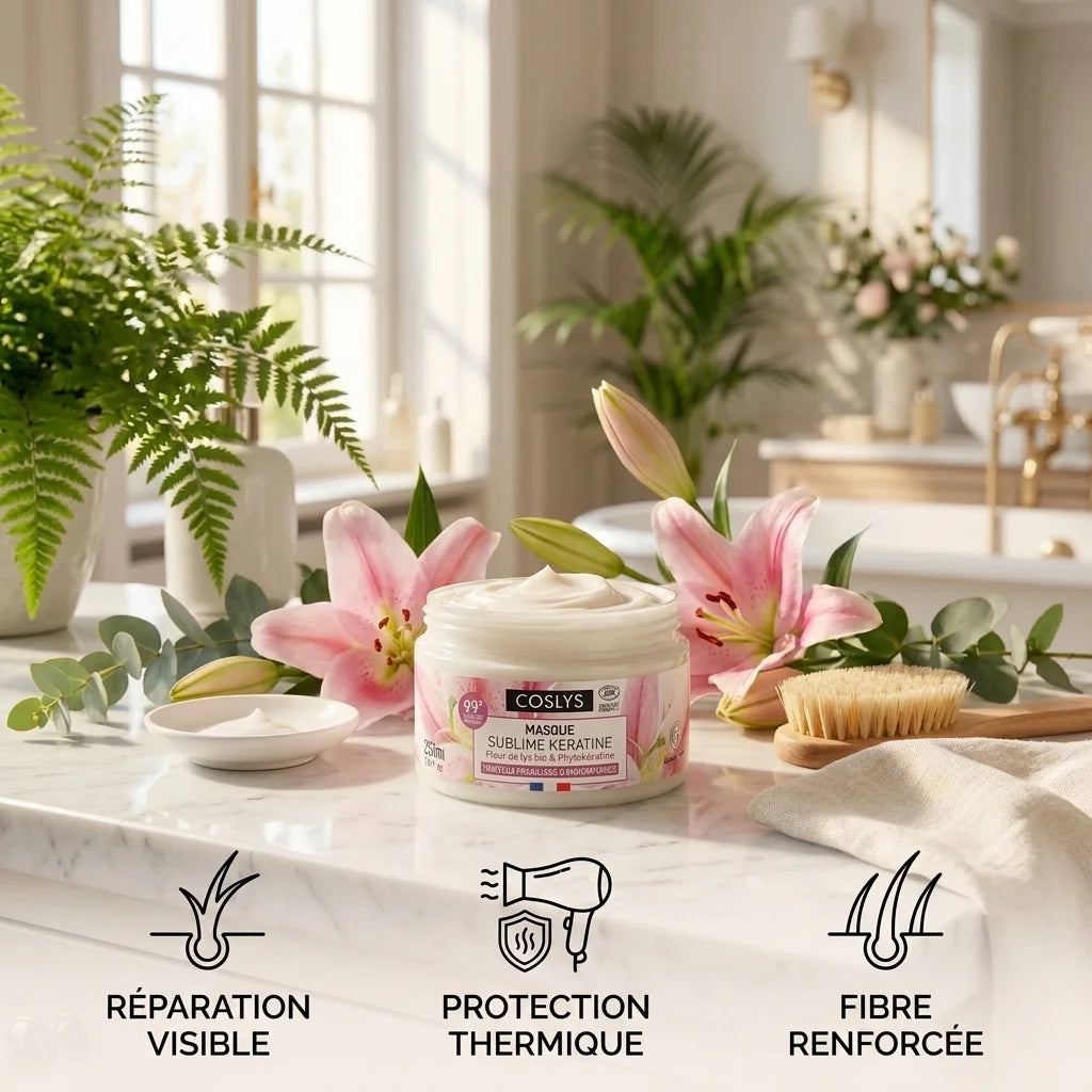 Masque Kératine bio Coslys - Réparation, protection thermique et fibre renforcée