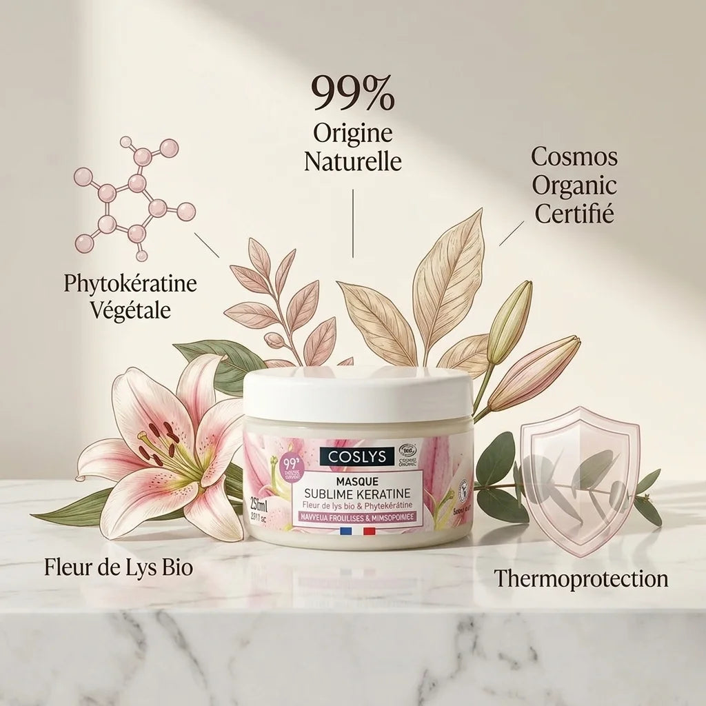 Masque Kératine bio Coslys avec phytokératine végétale et certification Cosmos Organic