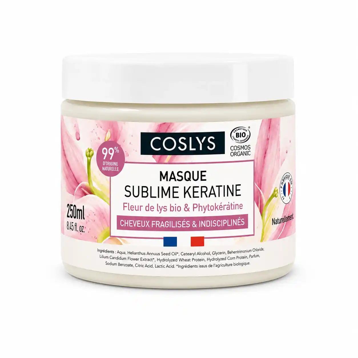 Masque Kératine certifié bio pour cheveux fragilisés et abimés Coslys