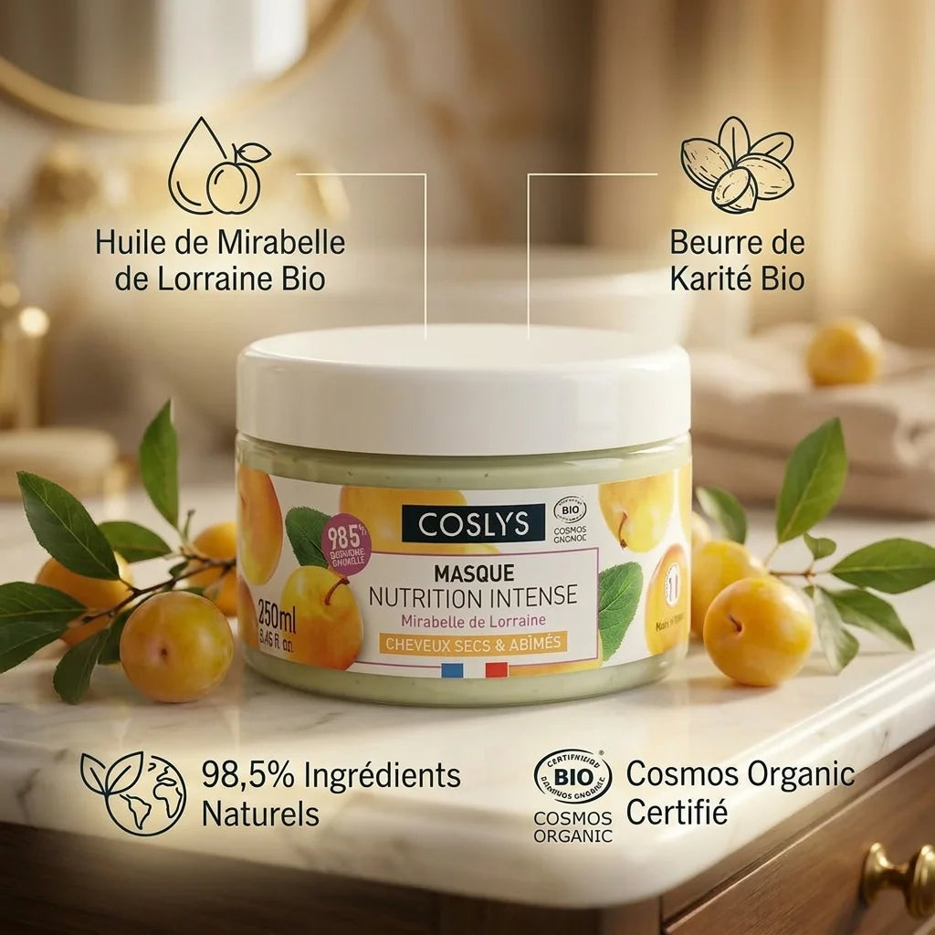 Masque Nutrition Intense bio Coslys avec mirabelle et karité certifiés, ingrédients naturels
