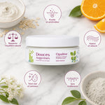 Masque poudre Opaline bio Douces Angevines avec bénéfices et ingrédients naturels sur fond marbre
