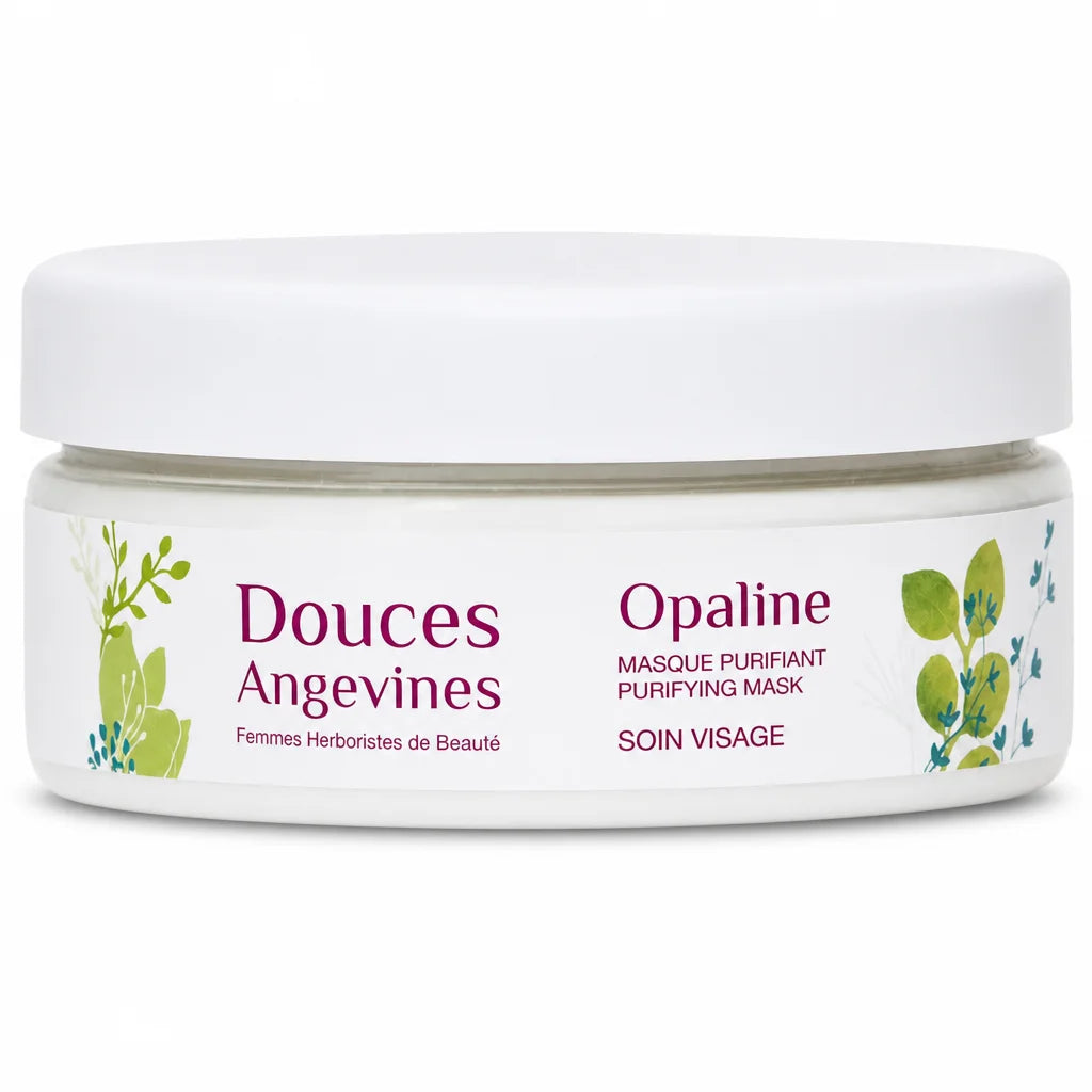 Masque poudre Opaline bio Douces Angevines pot sur fond blanc