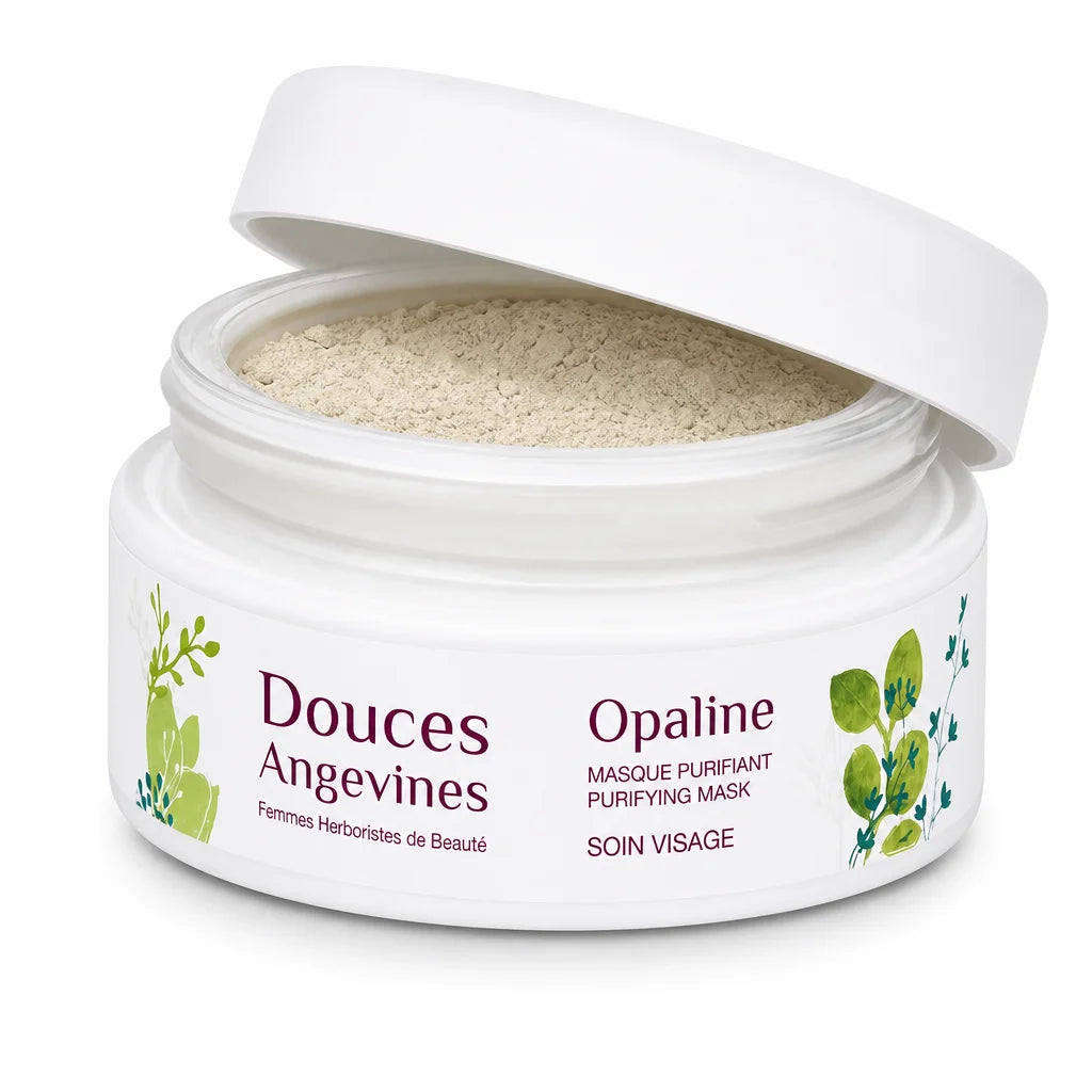 Masque poudre Opaline bio Douces Angevines en pot blanc ouvert