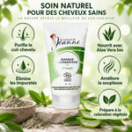 Masque réparateur argile bio Couleurs Jeanne - infographie bénéfices purifie nourrit améliore souplesse