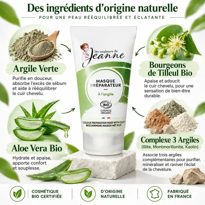 Masque réparateur argile bio Couleurs Jeanne 150g avec ingrédients naturels