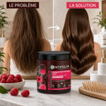 Masque Centifolia brillance intense bio avant/après : cheveux ternes transformés en cheveux brillants
