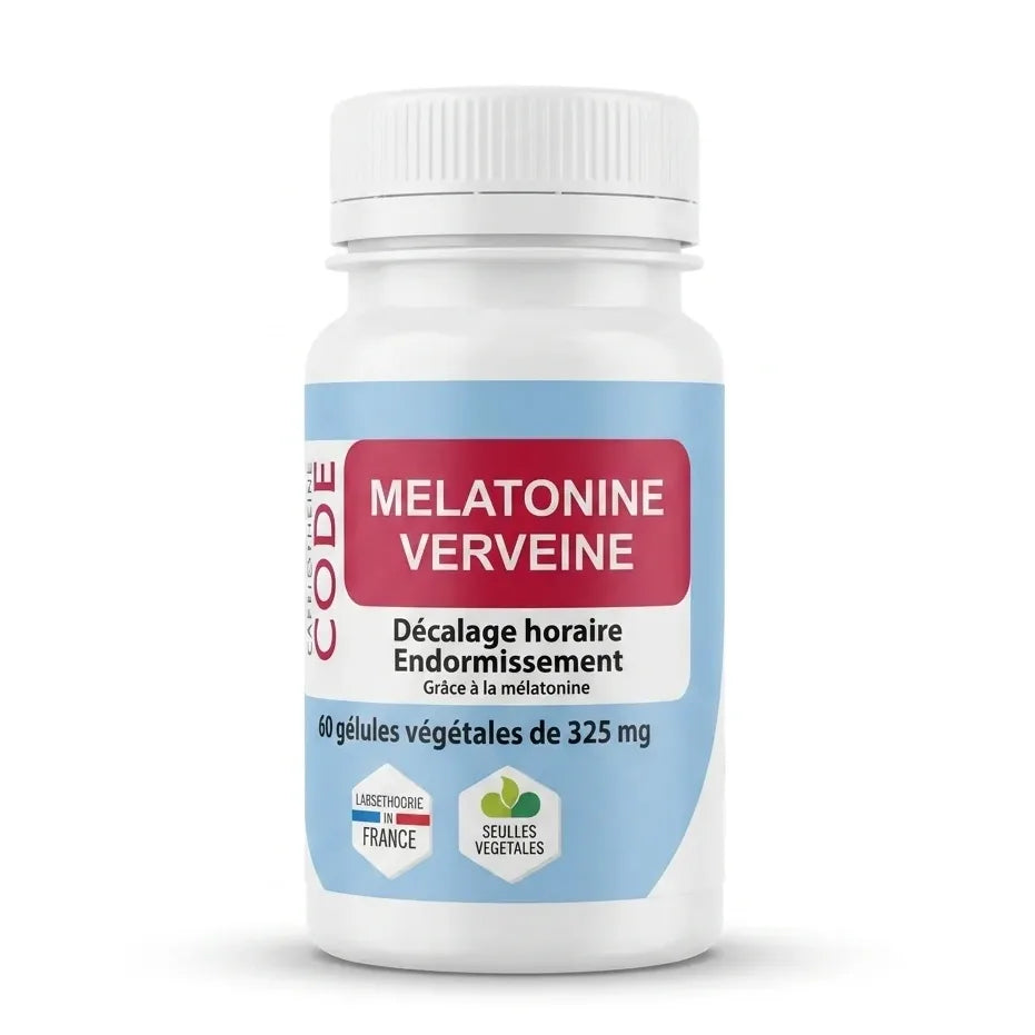 Flacon blanc de Mélatonine Verveine vegan en gélules, 60 capsules, complément alimentaire naturel
