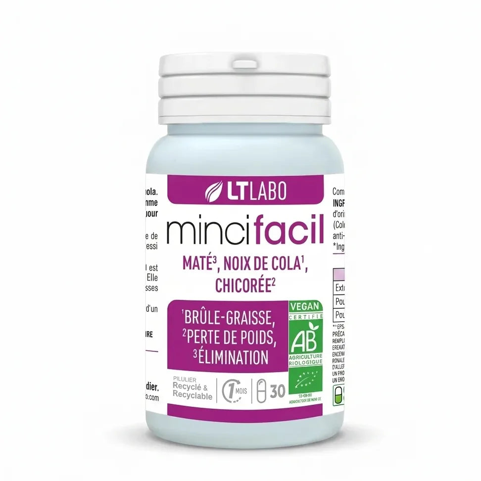 Flacon bleu de Mincifacil Bio en gélules avec label violet, complément alimentaire bio