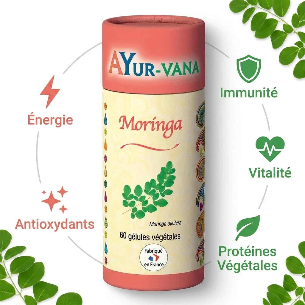 Moringa vegan AYur-vana gélules - Énergie, immunité, protéines et antioxydants naturels