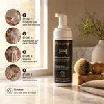Mousse de rasage bio Florame avec guide d'utilisation en 4 étapes et accessoires de rasage