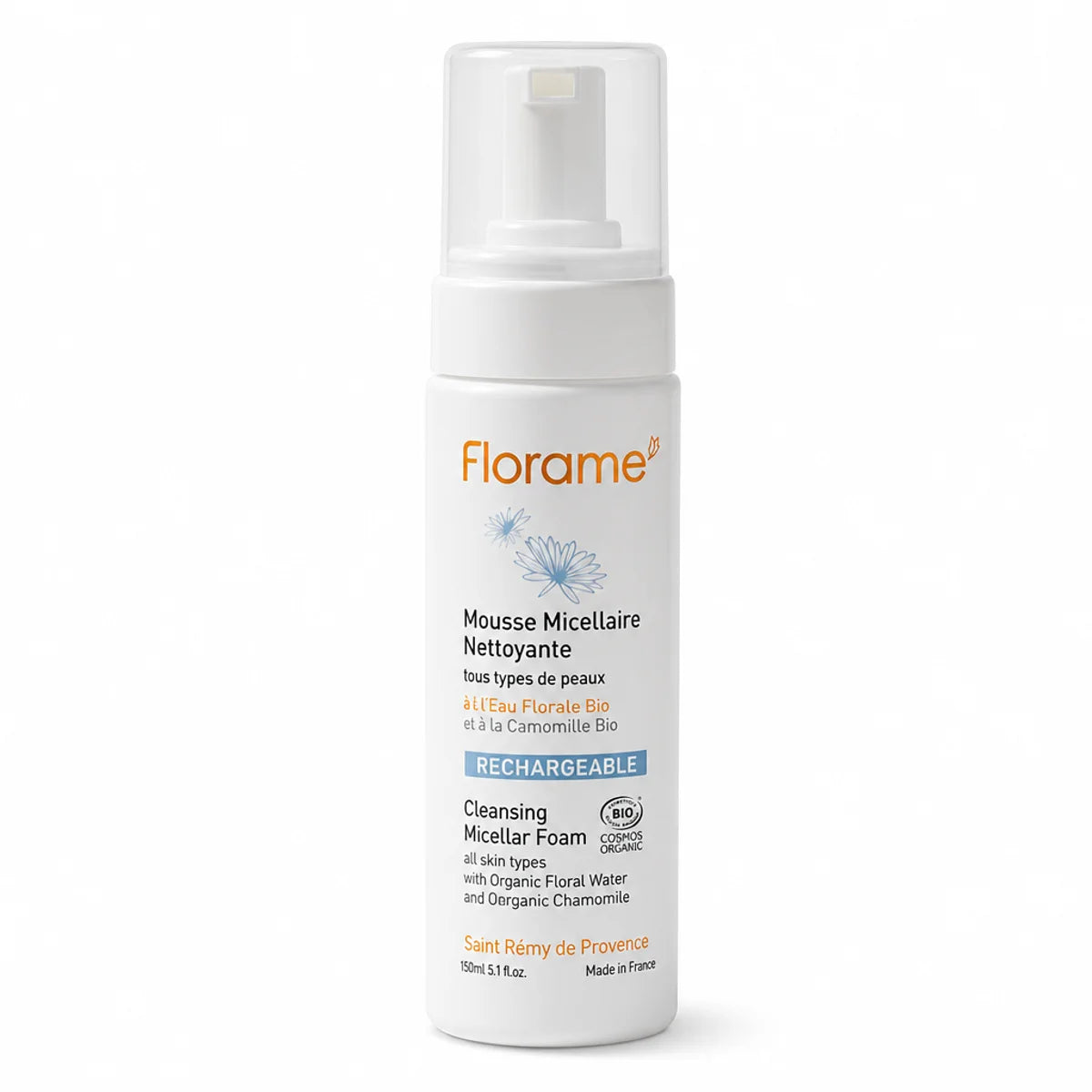 Mousse Micellaire Nettoyante bio Florame - bouteille produit isolée fond blanc