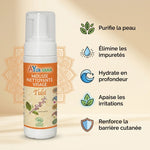 Mousse nettoyante Tulsi bio Ayurvana avec flacon blanc et ses 5 bénéfaits