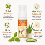 Mousse Nettoyante Tulsi Bio Ayurvana avec bénéfices purifiant, apaisant et tonifiant