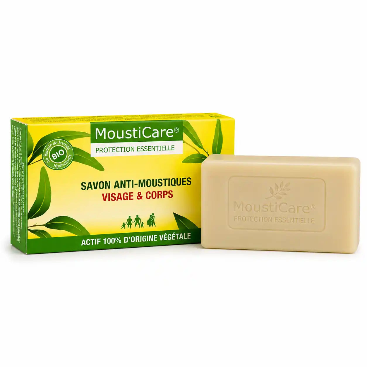 Pain de Savon bio Anti-Moustiques avec son emballage, de la marque mousticare