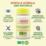 Myrtille Acérola Bio en gélules avec bénéfices vision et antioxydants, certification naturelle