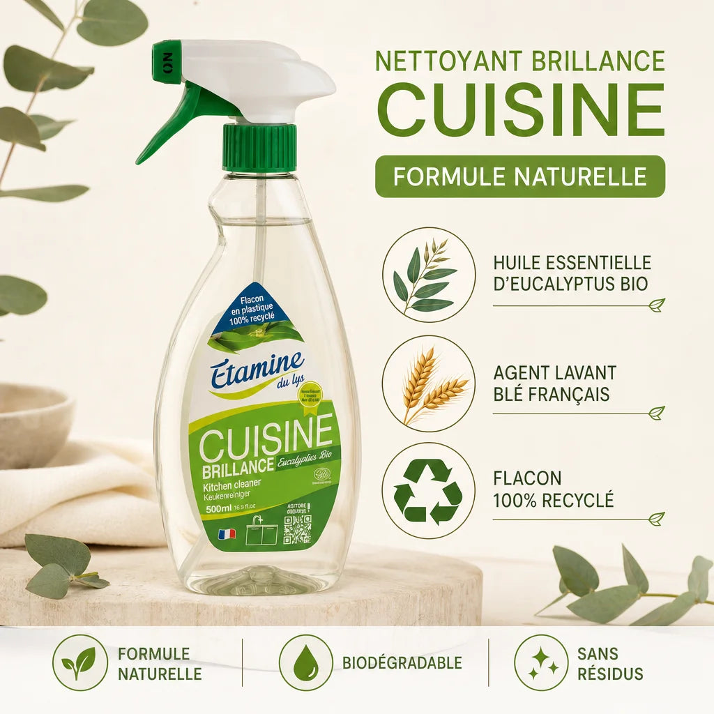 Nettoyant Brillance Cuisine Etamine du Lys spray naturel biodégradable avec ingrédients bio