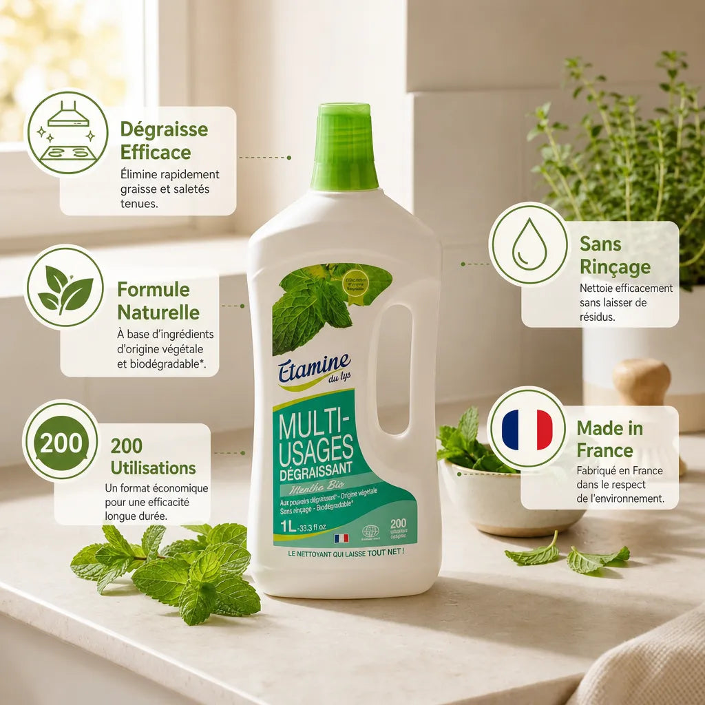 Nettoyant dégraissant Etamine du Lys naturel, efficace et sans rinçage en cuisine