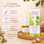Nuit Câline Fluide bio Douces Angevines avec étapes application : nettoyer, appliquer, masser